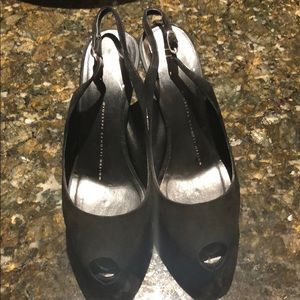 Black Suede Platform Slingback Pumps